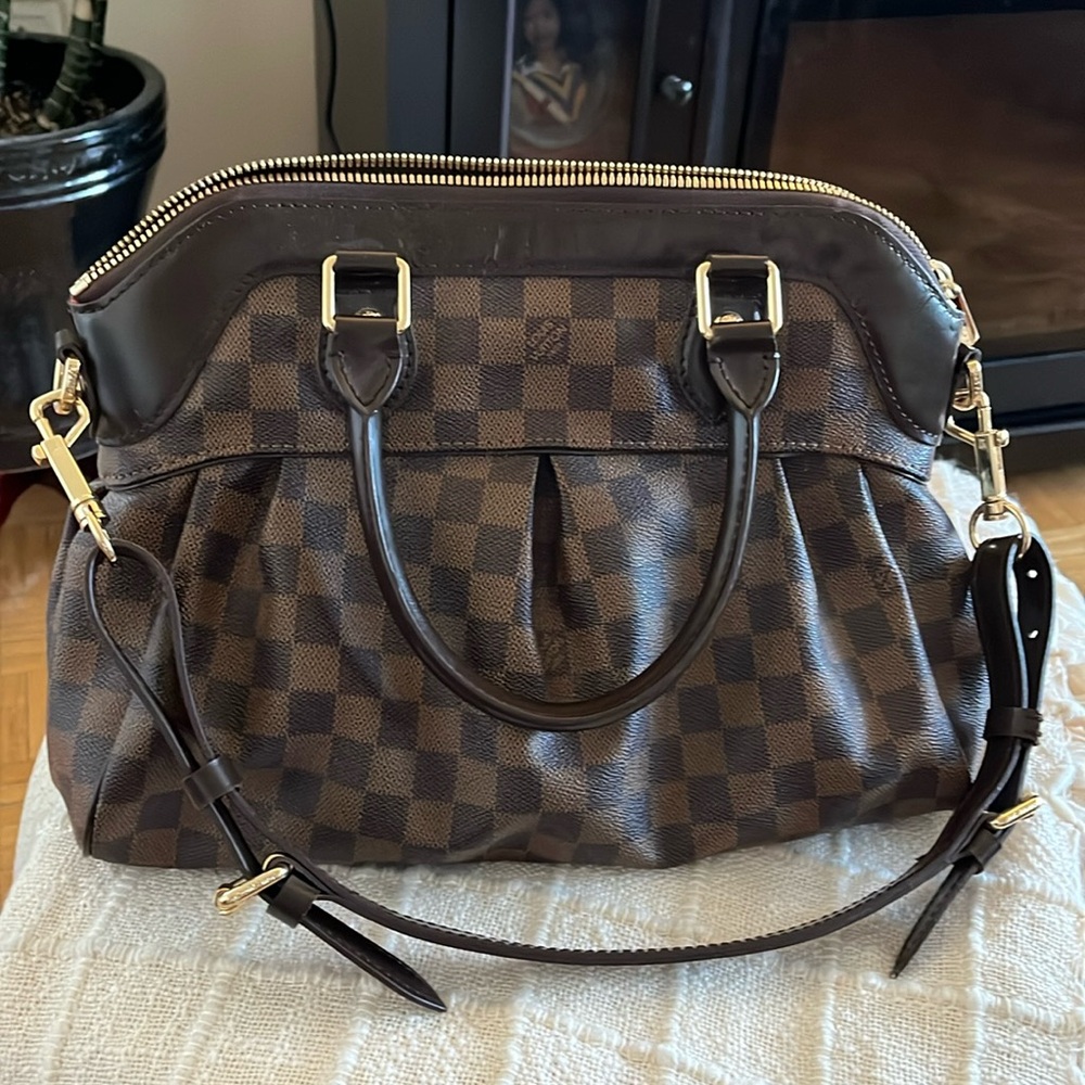 Louis Vuitton Damier Ebene Shoulder Bag with Gold Hardware